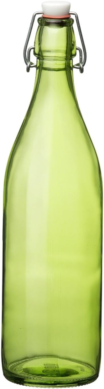 Bormioli Rocco Giara Glass Bottle with Airtight Clamp Lid, 33.75 oz - BPA-Free Bottle for Infused Drinks, Juices, Dressings, Decorative Glass Storage, Leakproof Glassware - Made in Italy (Clear)