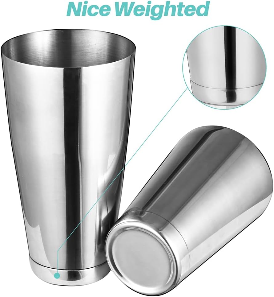 Etens Cocktail Shaker Tins Set Stainless Steel, Pro Bar Style Boston Shakers Bartending, Two Piece Martini Shaker Cup Drink Mixer for Bartender – Silver Bar Tools Weighted Metal Shaking Tin