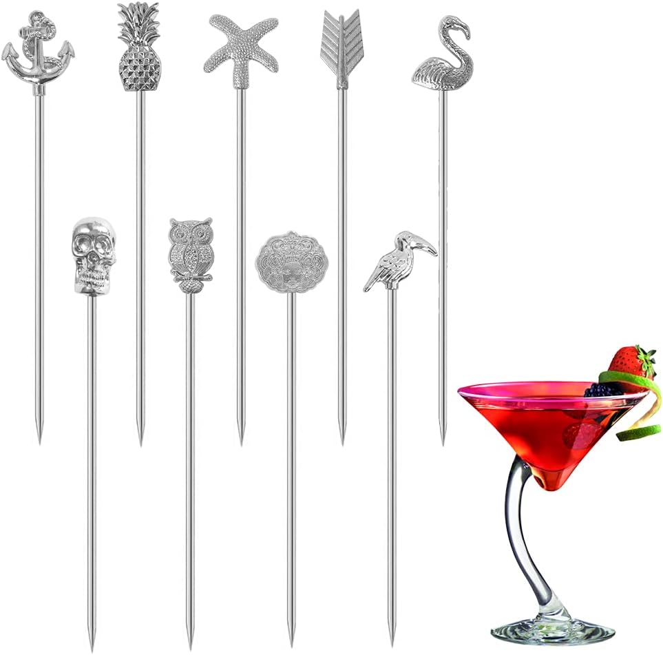 Stainless Steel Bird Martini Cocktail Picks for Fruit,Cocktail,Party,Wedding Set of 8 (Silver Bird) - Silver