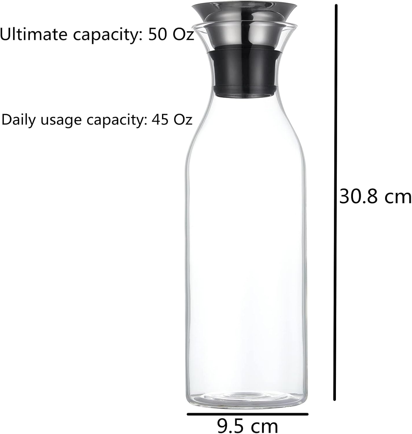 Karafu 50 Ounces/1.5 Liter Glass Carafe with Lid, Borosilicate Glass Pitcher for Hot/Cold Water, Ice Tea and Juice Beverage