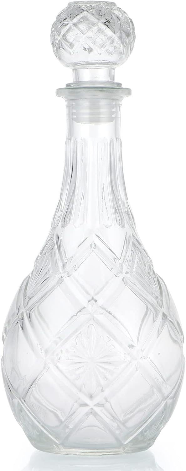 MDLUU Glass Decanter with Airtight Stopper, 1000ML/33.8OZ Liquor Decanter Bottle for Wine, Whiskey, Brandy, Vodka (Round Diamond)