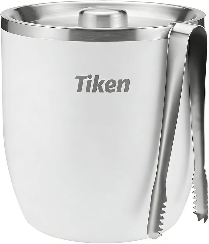 Tiken 3L Double-Wall Vacuum Insulated Ice Bucket with Lid & Tong Stainless Steel Champagne Buckets for Cocktail Bar, Parties & Outdoor - B0DSB7KS2W
