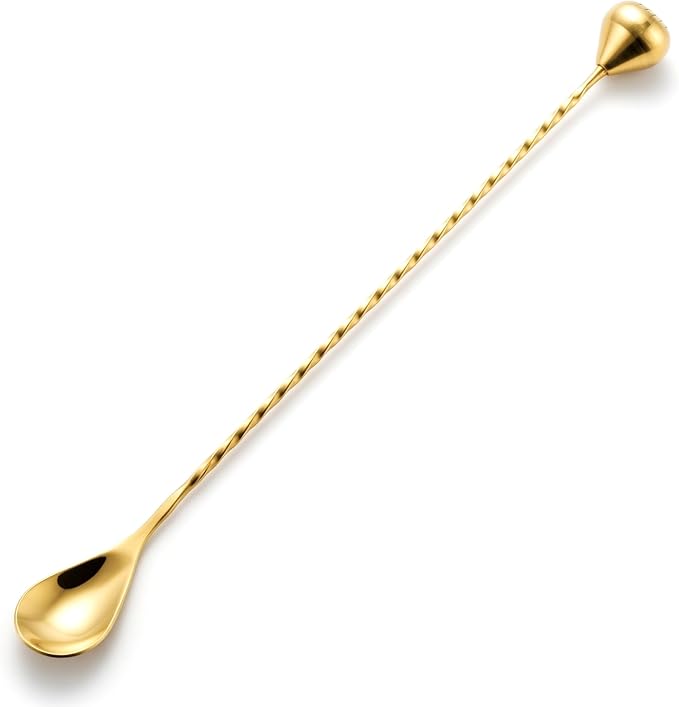 Homestia 2-in-1 Muddler Bar Spoon, 12 Inch Cocktail Mixing Spoon Bar Tool - Gold