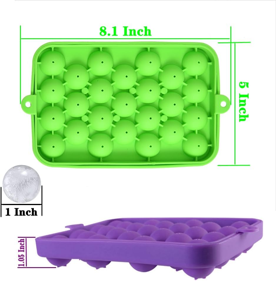Ice Ball tray, Round Ice Trays, Pack of 2 Small Round Ice Trays, Silicone Tiny Ice Ball Trays, Easy-Release 25pcs Small Ice Ball, for Freezer, Cocktail, Whiskey, Juice, BPA Free
