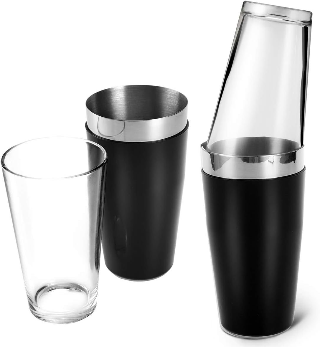 Boston Cocktail Shaker, 16 fl oz Glass and 26 fl oz Stainless Steel with Rubber Sleeve