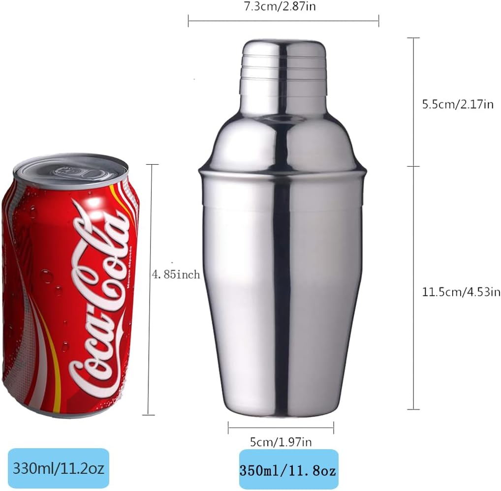 12oz Cocktail Shaker Small Single Bar Shakers Bartending Stainless Steel Espresso Shaker for Martini Margarita Alcohol Liquor Drink Mixer