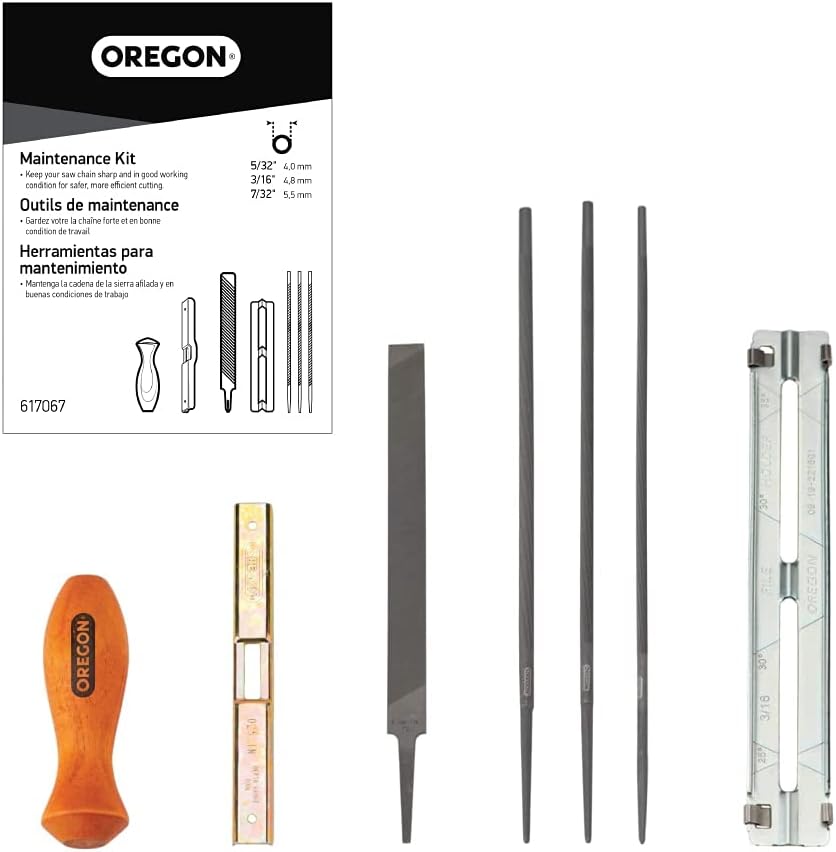 Oregon Universal Chainsaw Field 7pc Sharpening Kit - Includes 5/32", 3/16", and 7/32" Round Files, 6" Flat File, Handle, Filing Guide, and Travel Pouch (617067)