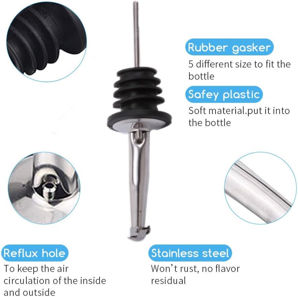 7-Piece Stainless Steel Flip Top Oil Pour Spouts with Funnel - Leakproof Speed Pourer Nozzles for 3/4" Bottles | Universal for Olive Oil, Vinegar & Liquor