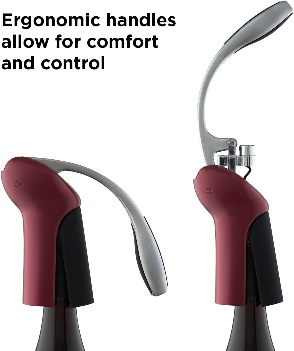 Rabbit Vertical Corkscrew Wine Opener with One-Pull Design, Foil Cutter Included, Easy to Use Manual Lever, Durable Stainless Steel Spiral, Merlot