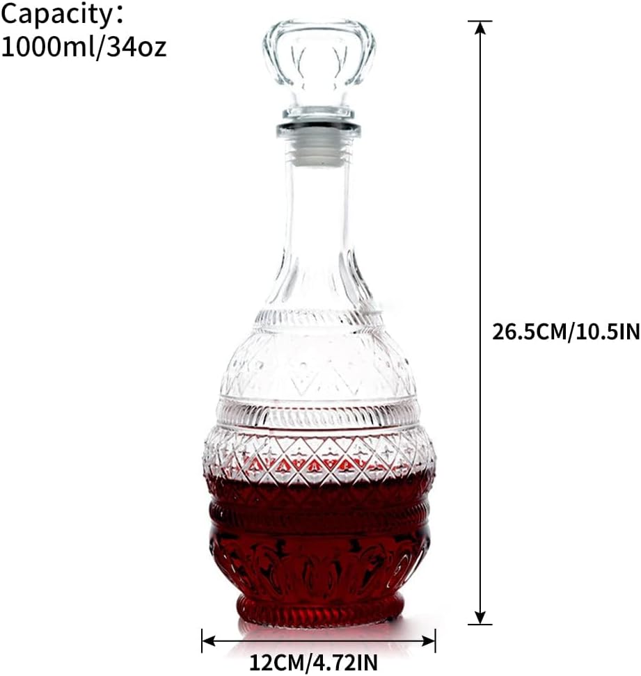 MDLUU Liquor Decanter, Glass Spirits Decanter with Airtight Stopper, Whiskey Vodka Bourbon Decanter Bottle for Gift, Home, Bar, Party Decor, 34oz/1000ml Clear