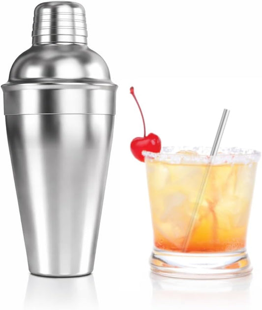 HIC Bar Cocktail Shaker, 18/8 Stainless Steel, Mirror Finish, 3-Piece Set, Holds 18-Ounces - Traditional Cocktail Shaker