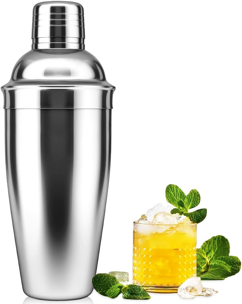 Cocktail Shaker,24oz Drink Mixer with Built-in Strainer for Mixing Drinks Margaritas,Beginner Friendly Stainless Steel Mixer Bar Utensil Tool - Silver
