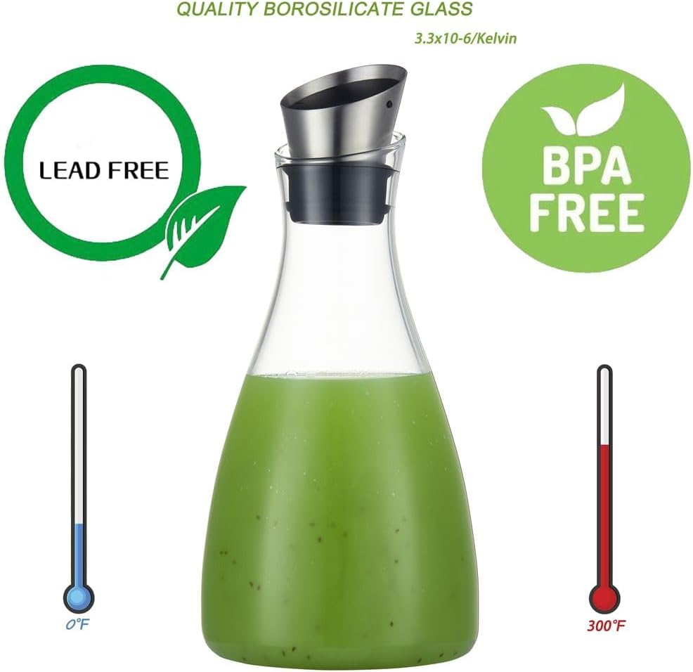 50 Ounces Borosilicate Glass Carafe with Lid, Glass Pitcher for Hot/Cold Water, Ice Tea and Lemonade Beverage