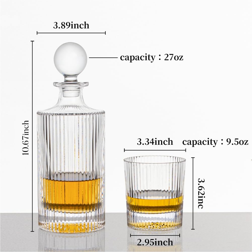27Oz Whiskey Liquor Decanter Ribbed Set in Box,Decanter Set with 2 Glasses,Idea for Scotch Liquor,Whiskey Wine Decanter Suit for Men and Women Father Coworkers