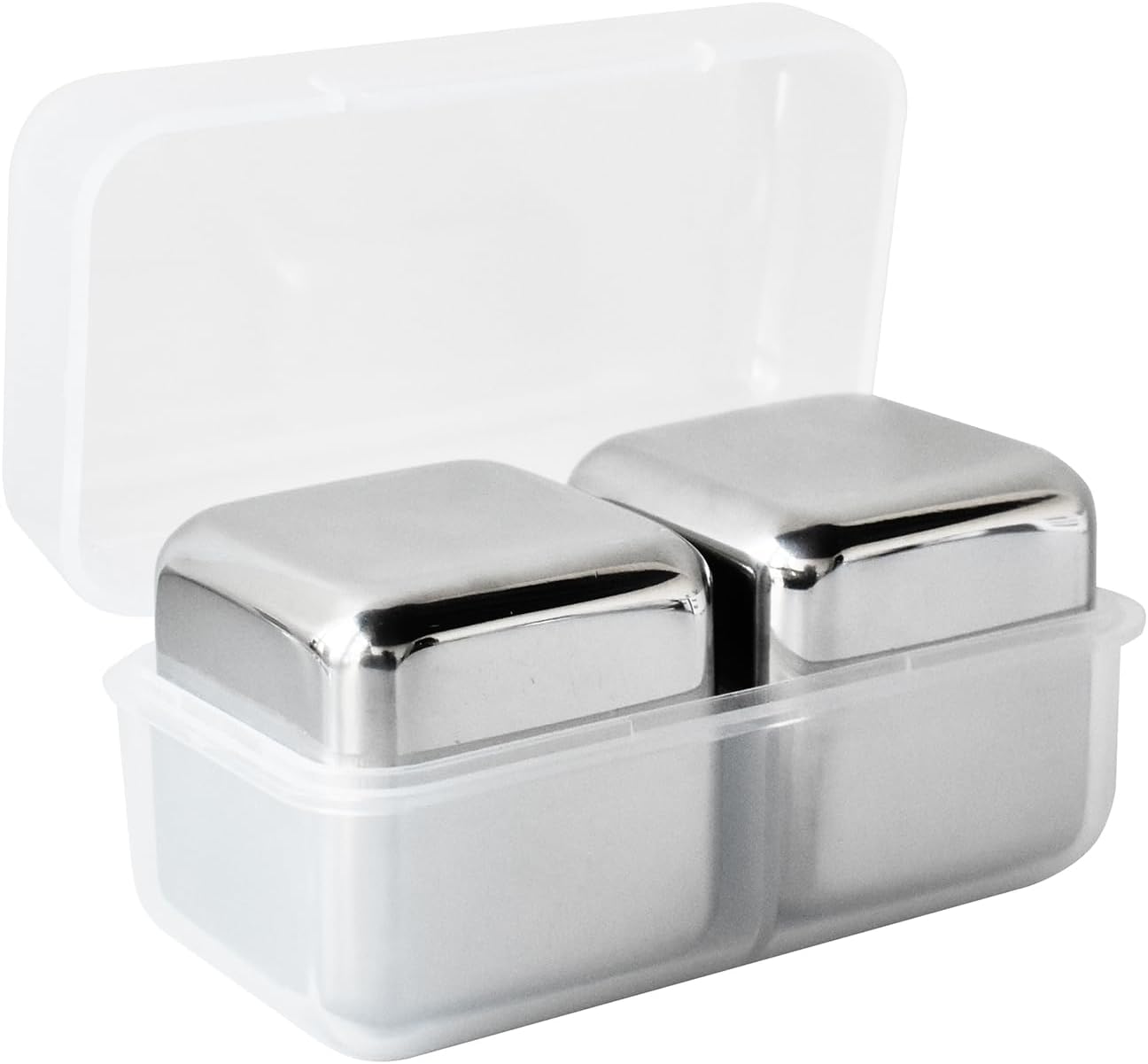 Outset Stainless Steel Ice Cubes, Set of 2 Reusable Metal Whiskey Stones with Store Box, 1.57"
