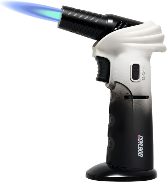 Butane Kitchen Torch, Safety Lock & 0‑90° Rotating Head for Baking - White and Black