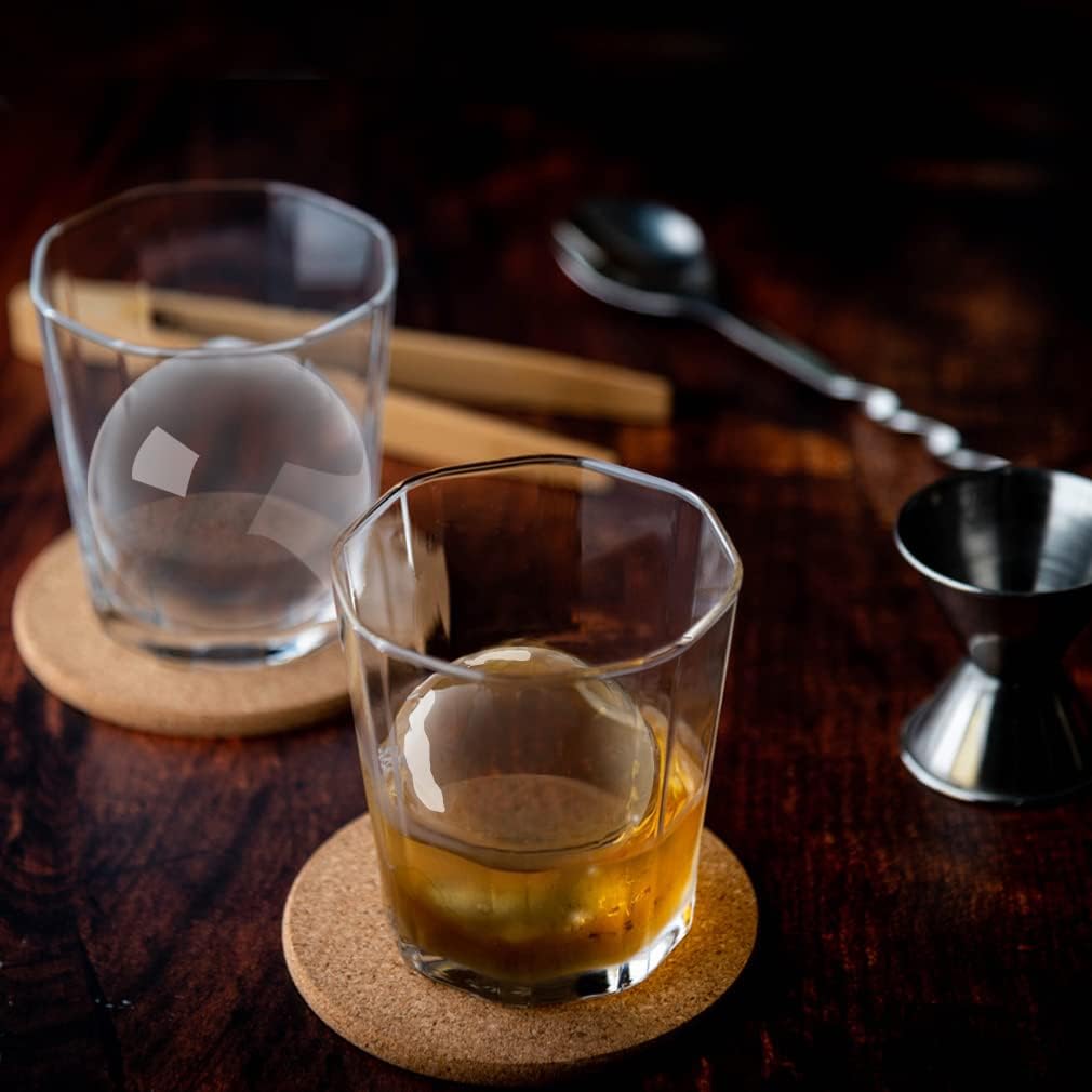 TINANA Clear Ice Ball Maker, 2.5” Crystal Clear Ice Cube Tray Make 2 Large Sphere Ice Balls for Whiskey Cocktails & Bourbon