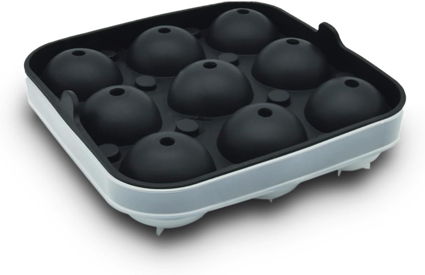 Samuelworld Large Ice Ball Maker with Lid, 9 x 2 Inch Ice Balls - Food Grade, Easy To Fill Round Silicone Ice Tray, Perfect Spheres Craft Ice Maker for Whiskey, Cocktails, Gifting - Black