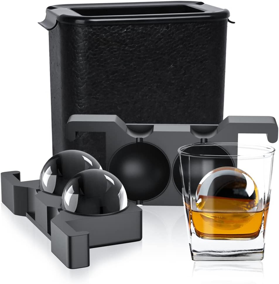TINANA Clear Ice Ball Maker, 2.5” Crystal Clear Ice Cube Tray Make 2 Large Sphere Ice Balls for Whiskey Cocktails & Bourbon