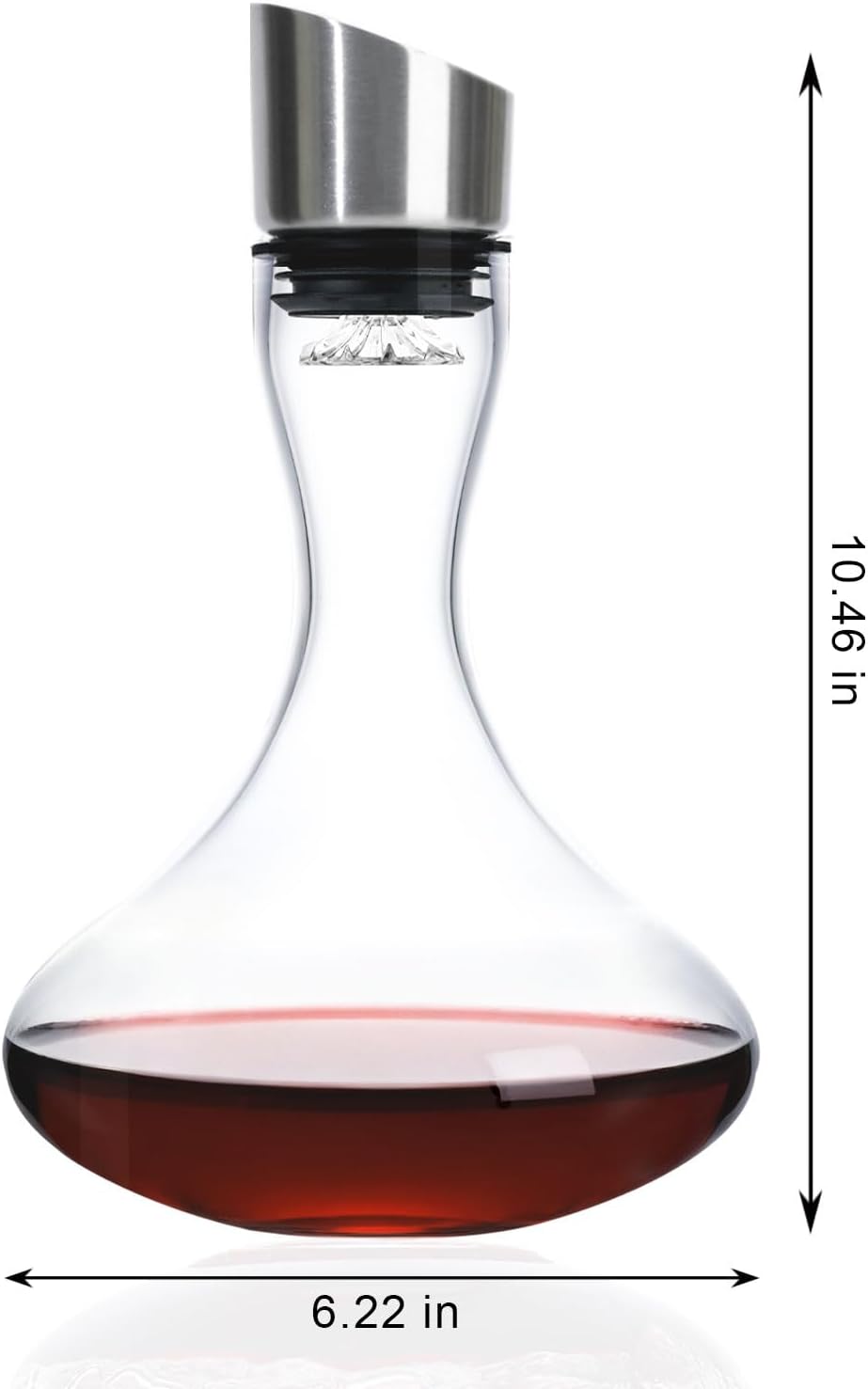 Wlasss Hand Blown Wine Decanter with Aerator, 1300ml/44oz Red Wine Decanter, Crystal Wine Carafe with Stainless Steel Pour Lid and Filter, Elegant Design Easy Pour, Wine Aerator Wine Gifts