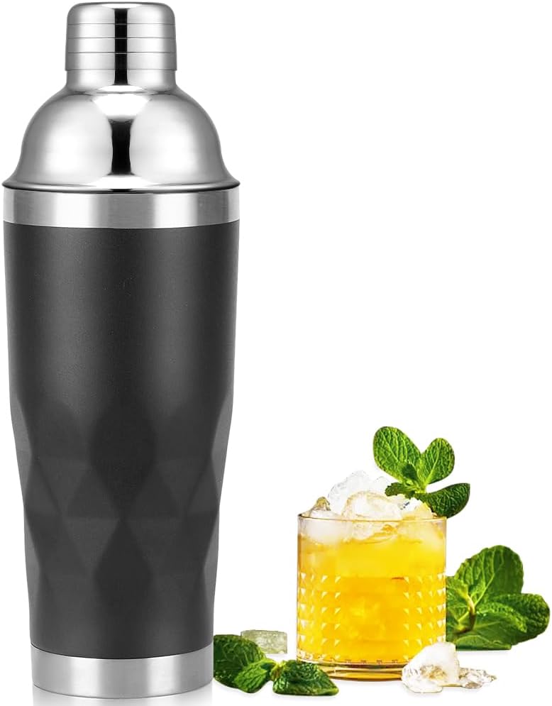 Cocktail Shaker,24oz Drink Mixer with Built-in Strainer for Mixing Drinks Margaritas,Beginner Friendly Stainless Steel Mixer Bar Utensil Tool - Black