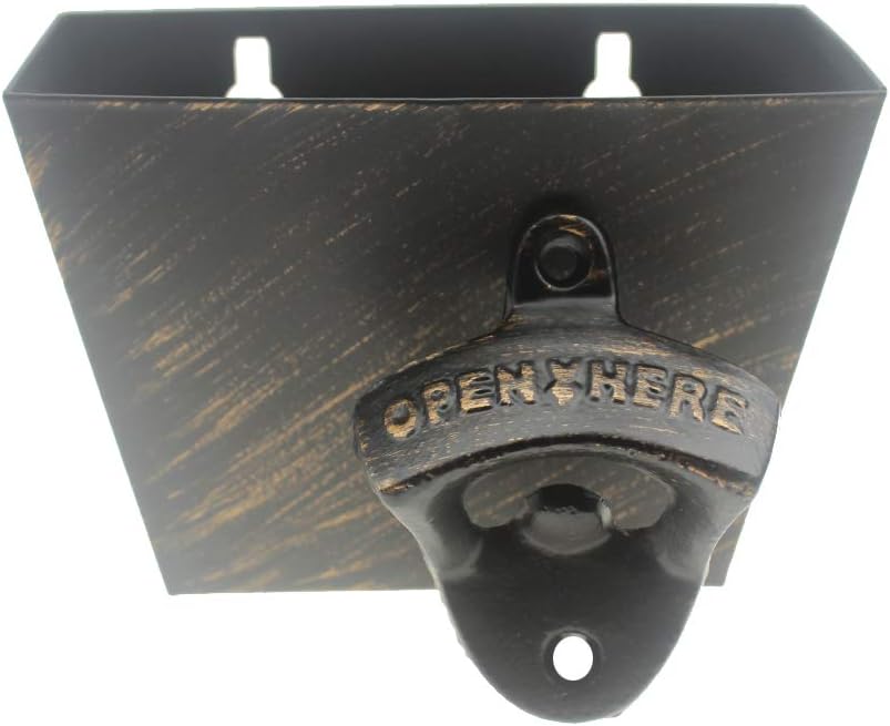 Cast Iron Beer Cap Opener Wall Mounted Bottle Opener with Cap Catcher Post Mounted (Aged Gold)