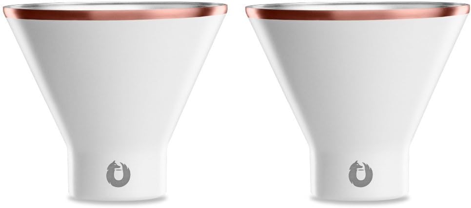 SNOWFOX Premium Vacuum Insulated Stainless Steel Martini Glass, Set of 2, Martinis Stay Icy Cold, Stemless Cocktail Glasses, Elegant Home Entertaining, Bold Beautiful Barware Set, 8 oz, White/Gold