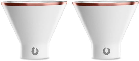 SNOWFOX Premium Vacuum Insulated Stainless Steel Martini Glass, Set of 2, Martinis Stay Icy Cold, Stemless Cocktail Glasses, Elegant Home Entertaining, Bold Beautiful Barware Set, 8 oz, White/Gold