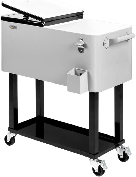 VINGLI Rolling Ice Chest, Portable Patio Party Bar Drink Cooler Cart, with Shelf, Beverage Pool with Bottle Opener