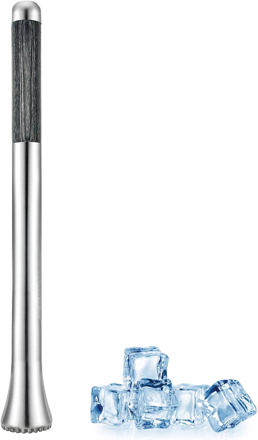 12.5" Muddler for Cocktails Stainless Steel Drink Muddler Bartender Accessories Lemon Smasher for Home Bar Tool Ice Crusher for Mojitos Fruit Drinks
