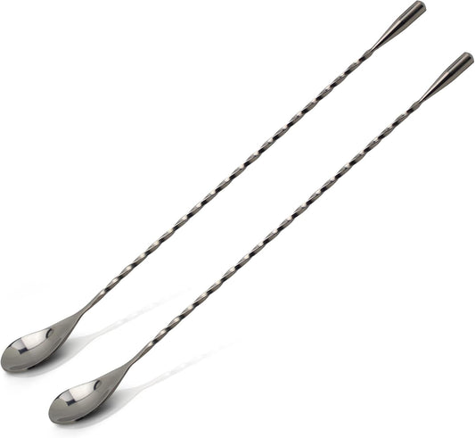 The Art of Craft Bar Spoon: 12.5” Stainless Steel Cocktail Mixing Spoon, Long Handle Spiral Design with Weighted Teardrop End (Set of 2)