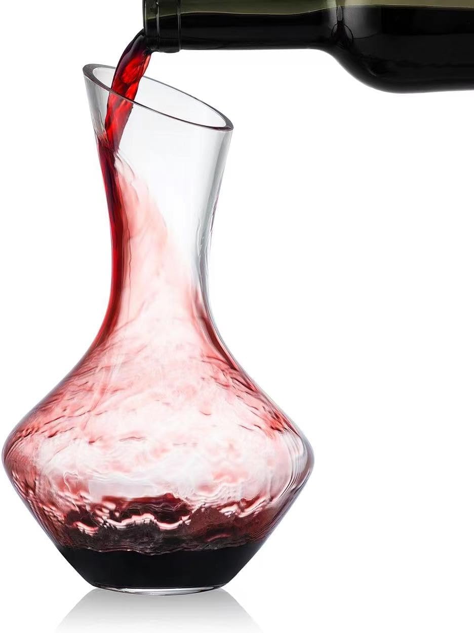 NEW PACIFIC YOUYAH Wine Decanter, Red Wine Carafe 100% Hand Blown Lead-free Crystal Glass, Elegant Design Wine Decanter, Wine Accessories, Idea Wine Gift for Wine Lovers, Transparent