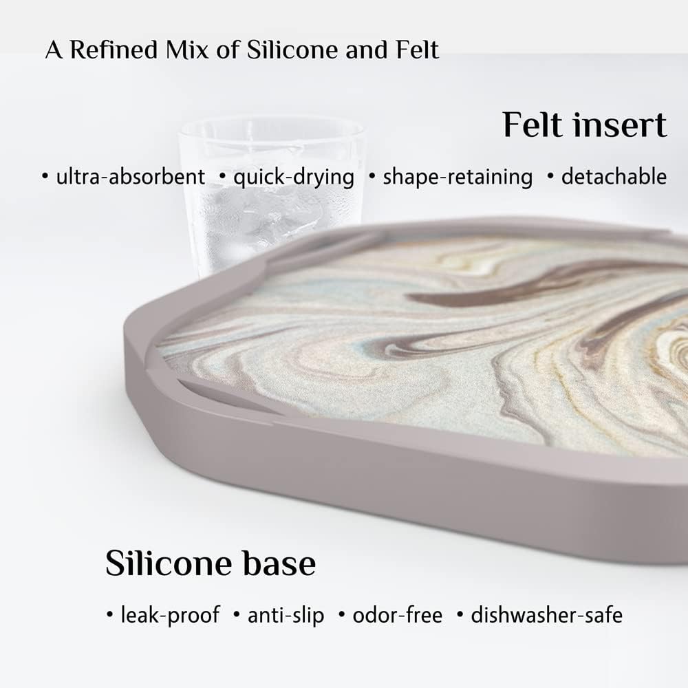 UMIRRO Absorbent Coasters for Drinks with Gold Holder, Silicone Cup Coaster with Felt Insert for Coffee Table Decor, Small Birthday Gift Ideas for Men Dad Him Women Mom Her, 4" Marble Style, Set of 6