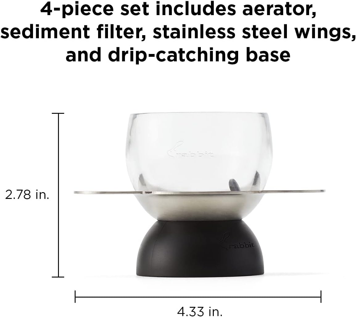 Rabbit Wine, Wine Aerator with Sediment Strainer and Stand, Hand-Free Wine Decanter for Red Wine Lovers, 3.35 x 3.35 x 5.6 IN