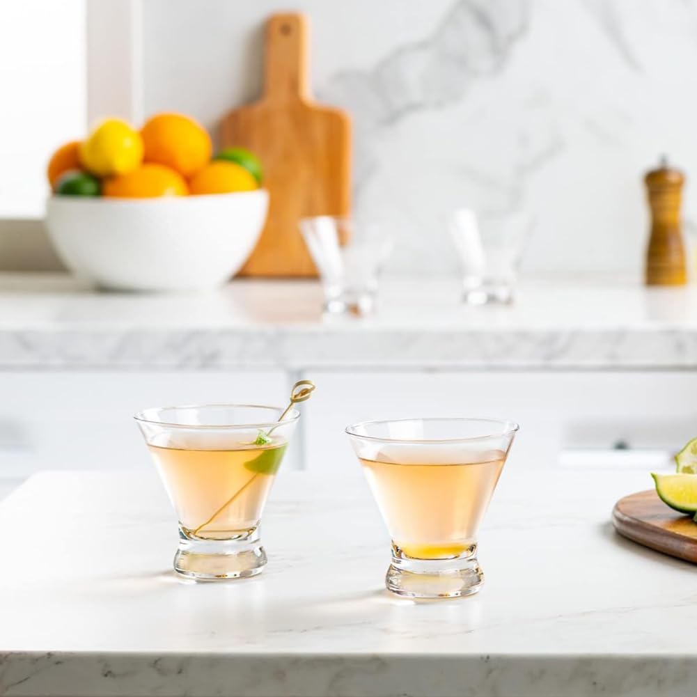 Stemless Martini Glasses Set of 4, 8 oz Martini Cocktail Glasses with Heavy Base, Bar Glasses for Margarita, Manhattan, Cosmopolitan,Parties, Birthdays, Housewarming Gift, Crystal,Clear