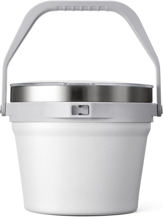 COKTIK 7L Insulated Ice Bucket with Lid，Double Wall Vacuum Stainless Steel Beverage Bucket Keeps Frozen Longer，Holds 6 Longnecks or 3 Bottles of Wine，for hot food, Large Parties(No Accessories, White)