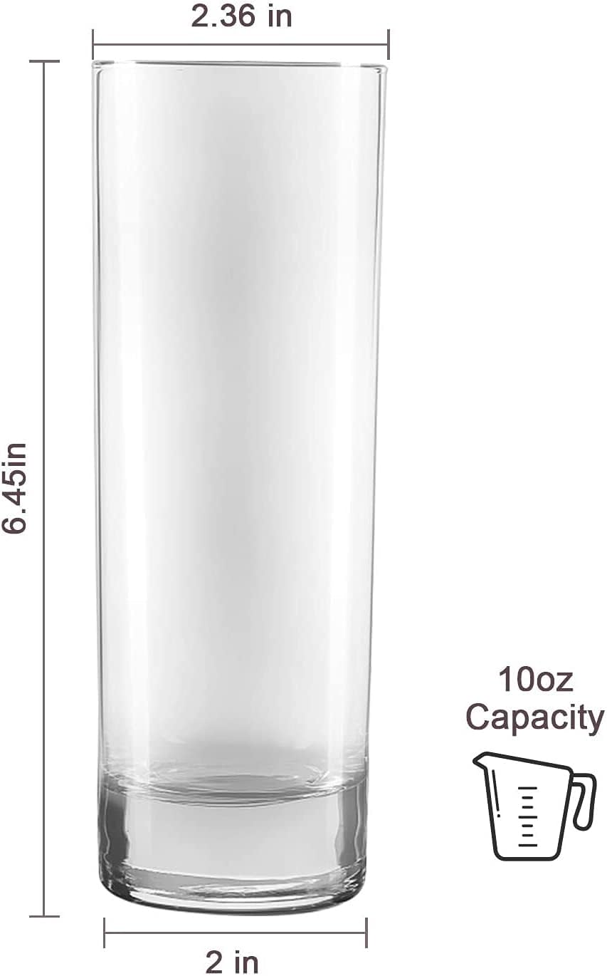 QAPPDA Glass Drinking Glasses 10 oz, Clear Highball Cocktail Glasses - Set of 12 with Heavy Base for Beverages, Juice, Cocktails