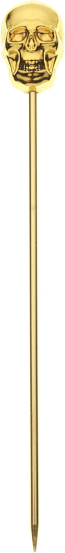 Barfly Cocktail Picks, Grooved, Gold Plated, Set 12, 4.5" - Gold Skull Top