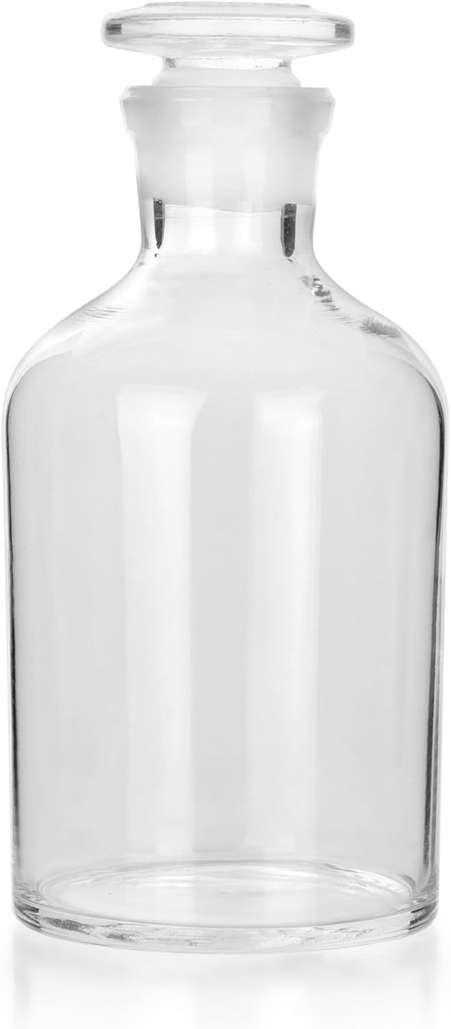 250ml Glass Reagent Bottle,Narrow Mouth Borosilicate Glass Reagent Bottle with Standard Ground Glass Stopper (8.45oz,Clear)