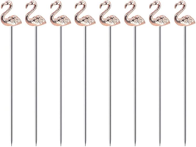 Stainless Steel Bird Martini Cocktail Picks for Fruit,Cocktail,Party,Wedding Set of 8 (Silver Bird) - Rose Gold Flamingo