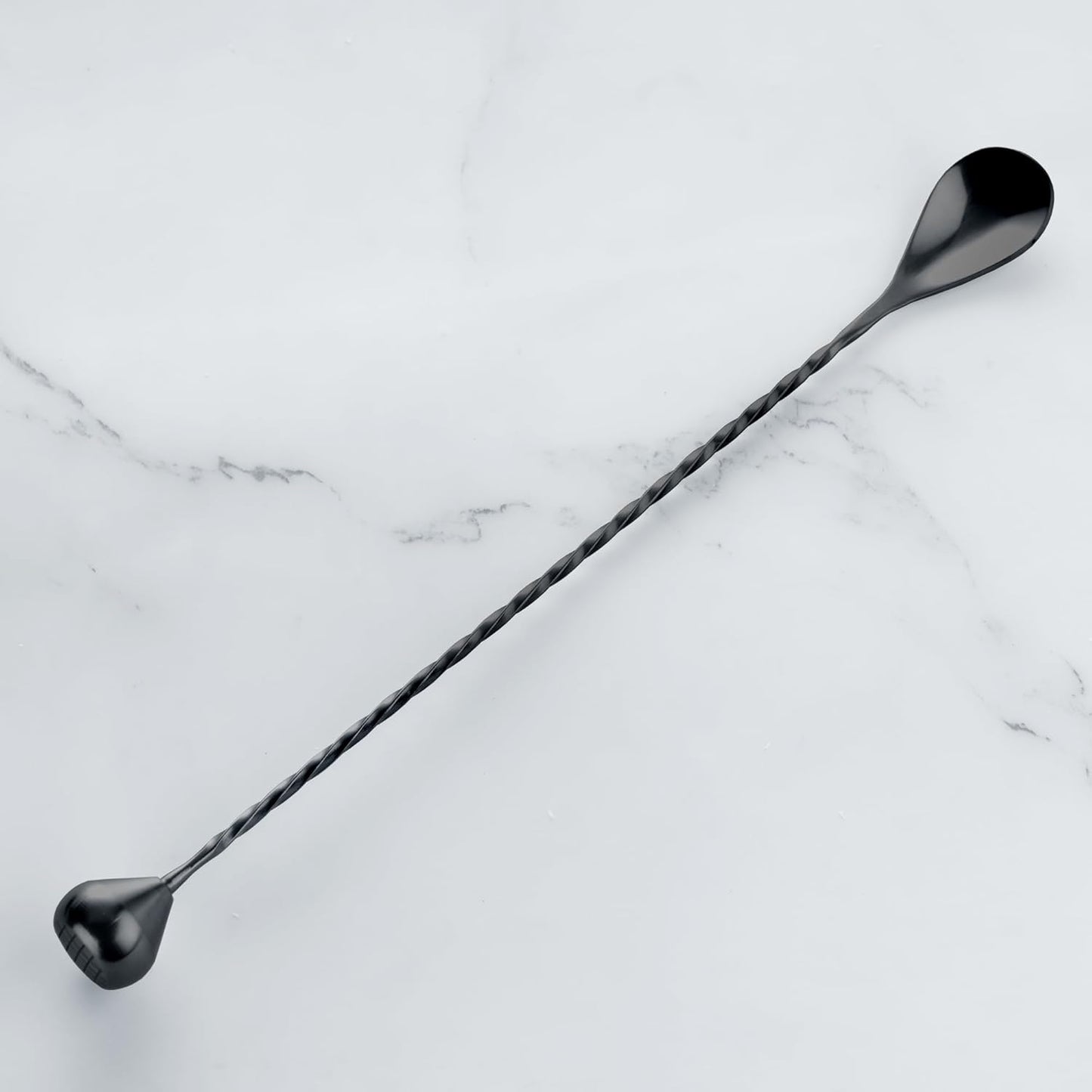 Homestia Bar Mixing Spoon, Muddler 12 Inch (30cm) Bar Spoon with Muddler Tip Cocktail Stirrer - Plated Stainless Steel Cocktail Mixing Spoons for Professionals Stirring (Black)