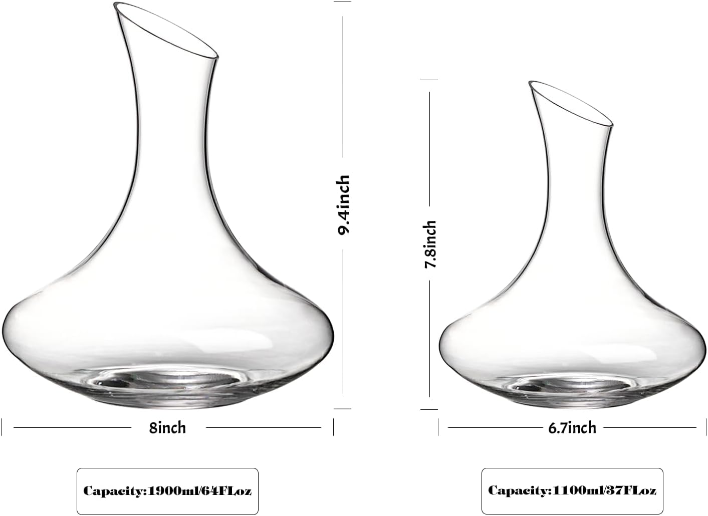 Wlasss Wine Decanter, 1100ml /37.2oz Red Wine Decanter, Hand Blown Lead-Free Crystal Wine Carafe, Small Decanter for White and Red Wine, Elegant Design Easy Pour, Wine Gifts for Christmas