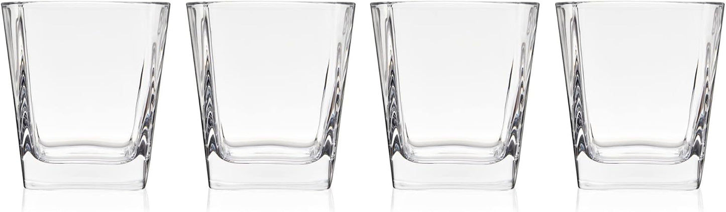 TRUE Square Rocks Glass, Old Fashioned Whiskey Glasses, Superb Drinking Cups for Cocktail Party, Home Bar, Bartender Accessories, Set of 4, 10 oz