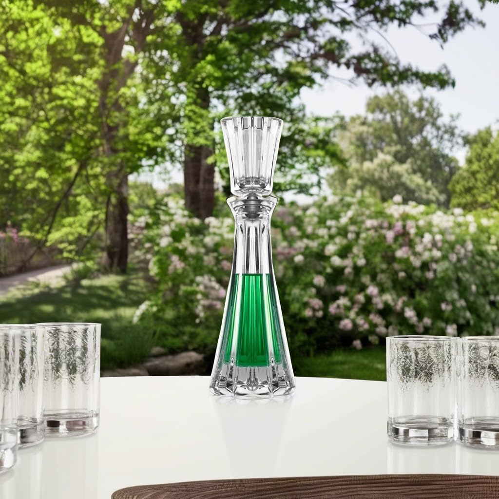 Barski Crystal - Glass -Mouthwash Decanter with 1.75 oz Cup Stopper - (can use the stopper as a Tumbler) 8.6" Height - 3 Oz. Decanter - Vertical Lines Design - Made in Europe
