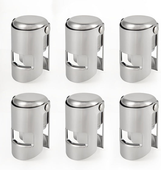 I-MART Pack of 6 Stainless Steel Champagne Stoppers, Prosecco, Sparkling Wine Bottle Stopper, Cork