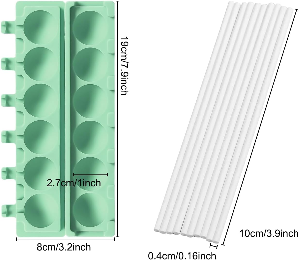 QELEG 2pcs Silicone Lollipop Molds with 100 Paper Sticks, 6-Capacity 3D Round Hard Candy Ice Ball Molds for DIY Chocolate Cake Pop