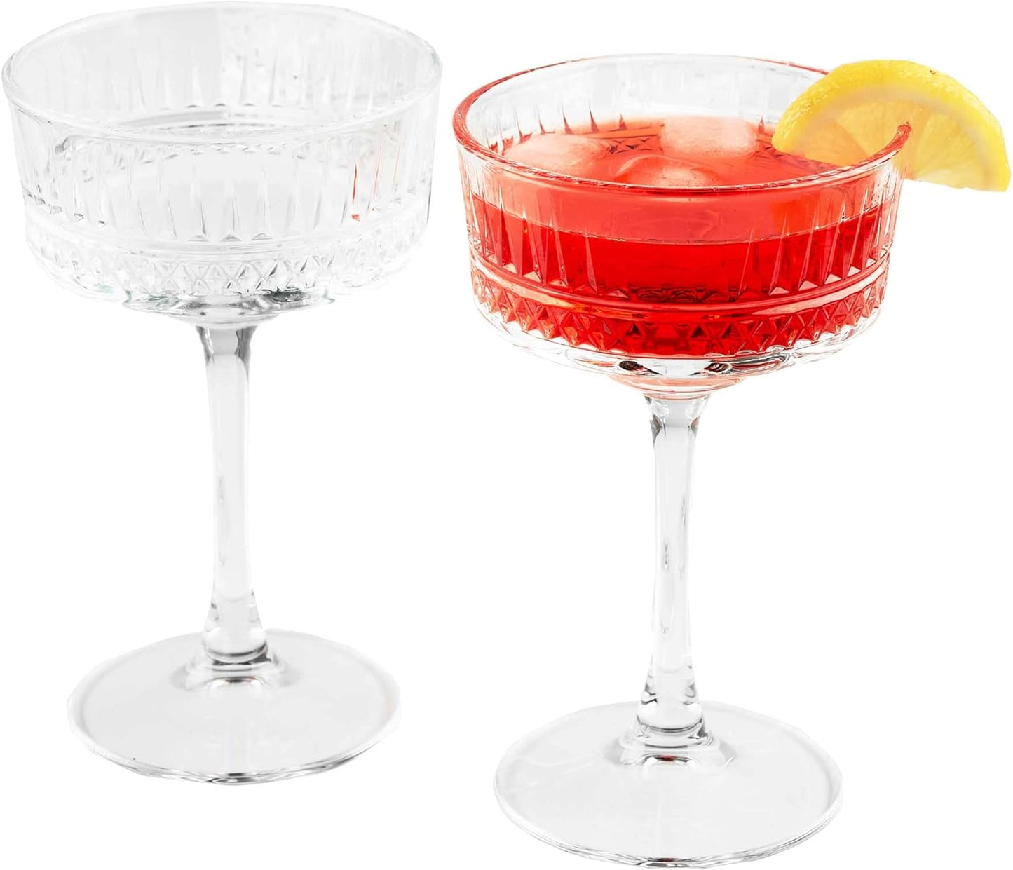 Vintage Coupe Glasses Set of 4, Champagne, Cocktail, Martini, Wine Glasses, Long Stem Glassware, (8.8oz/260ml) (2 Pack)