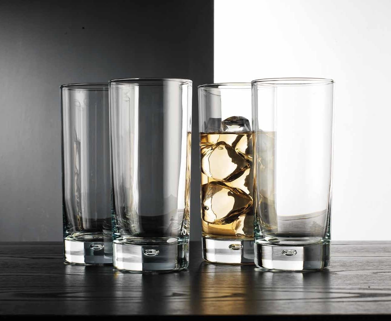 Home Essentials & Beyond Highball Glasses set of 4, 17 oz Drinking Glasses, Red Series Heavy Bubble Base