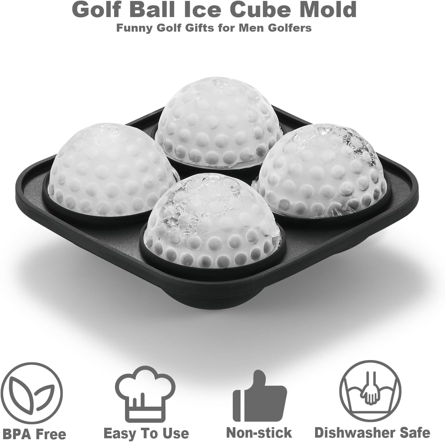 ACOOKEE Novelty Golf Gifts Ball Ice Maker Mold, 2.2" Large Sphere Round Ice Cube Mold for Cocktails, Whiskey, Bourbon Chilling, 4 Hole Fun Shapes Big Silicone Circle Ice Cube Trays