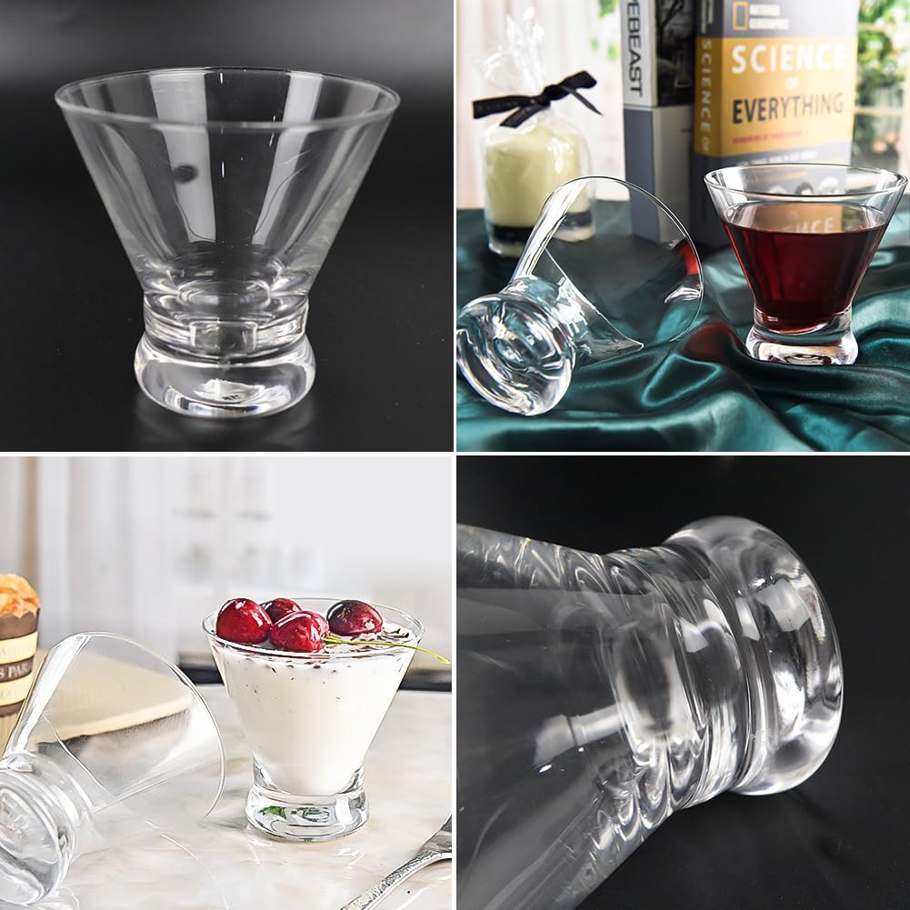 Stemless Martini Glasses Set of 4, 8 oz Martini Cocktail Glasses with Heavy Base, Bar Glasses for Margarita, Manhattan, Cosmopolitan,Parties, Birthdays, Housewarming Gift, Crystal,Clear